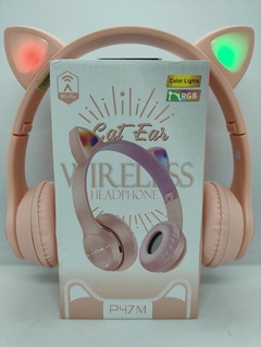 AURICULAR CAT BLUETOOTH GATITO LUMINOSO ROSA P47 LECTOR MEMORIA en internet