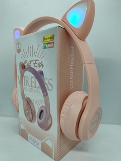 AURICULAR CAT BLUETOOTH GATITO LUMINOSO ROSA P47 LECTOR MEMORIA - comprar online
