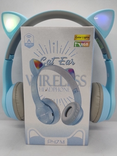 AURICULAR CAT BLUETOOTH GATITO LUMINOSO CELESTE P47 LECTOR MEMORIA - comprar online