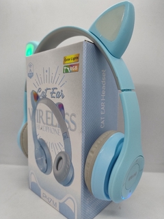 AURICULAR CAT BLUETOOTH GATITO LUMINOSO CELESTE P47 LECTOR MEMORIA en internet
