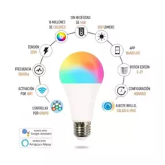 Lámpara LED WiFi 9W RGB Blanco Frío Cálido Neutro Dimerizable Temporizador Smart Life Google Home Alexa - comprar online