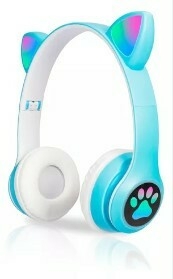 AURICULAR BLUETOOTH GATITO LUMINOSO CELESTE