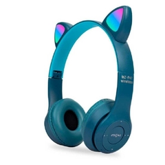 AURICULAR CAT BLUETOOTH GATITO LUMINOSO AZUL P47 LECTOR MEMORIA - tienda online