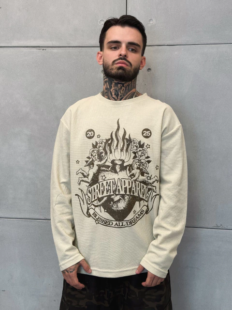 Camiseta Longsleeve Waffle Blessed All Dreams - Off White - comprar online