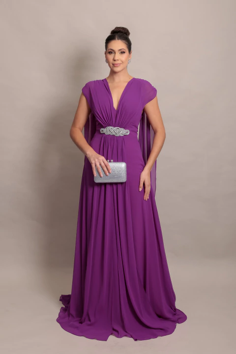 Vestido Longo com Capa e Bordado Uva/Roxo Zara - comprar online