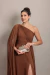 Vestido Longo um ombro só Capa Bella Marrom/ Mocha Mousse - Emporium Carolina