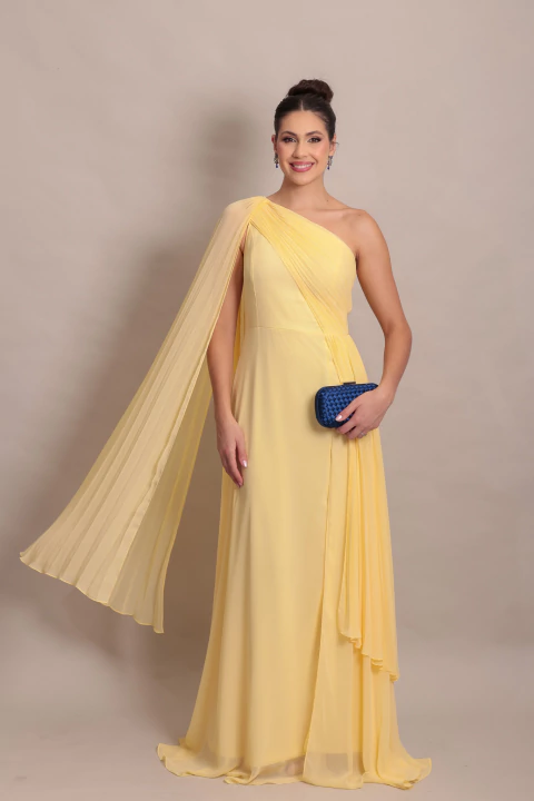 Vestido Longo um ombro só Capa Bella Amarelo - comprar online