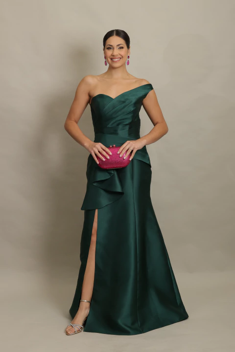 Vestido Longo em Zibeline Esmeralda Mica - comprar online