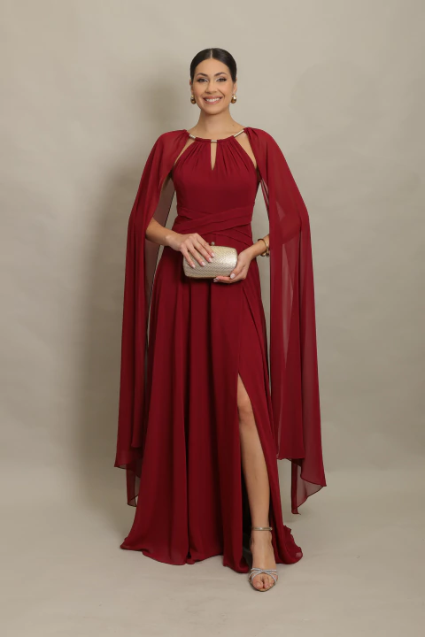 Vestido Longo com Capa Marsala Suzane - comprar online