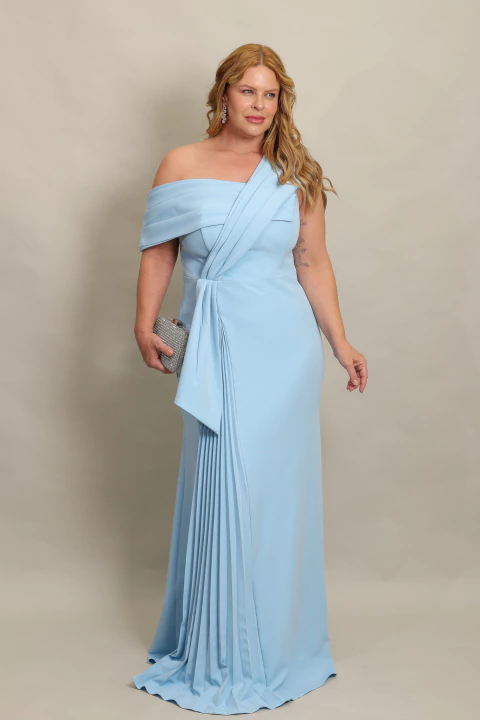 Vestido Longo Ombro a Ombro Plus Size Ane Elise Azul Serenity - comprar online