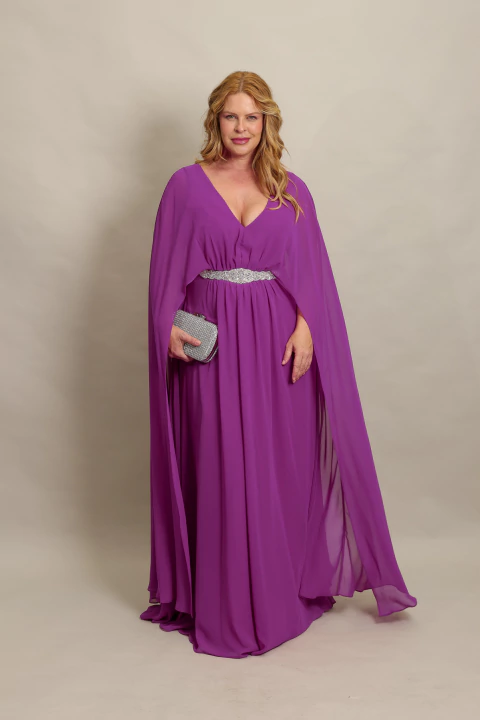 Vestido de Festa com manga capa Isadora Fúcsia - comprar online