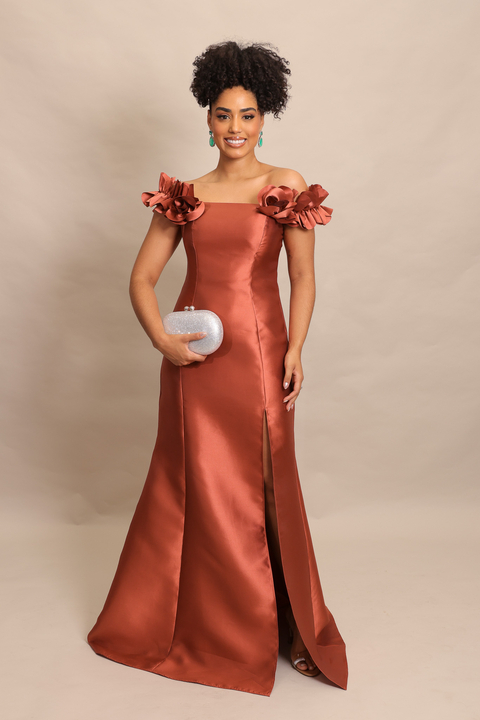 Vestido Longo em Zibeline Terracota Emily - comprar online
