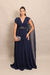 Vestido Longo com Capa e Bordado Azul Marinho Zara na internet