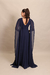 Vestido Longo com Capa e Bordado Azul Marinho Zara - loja online