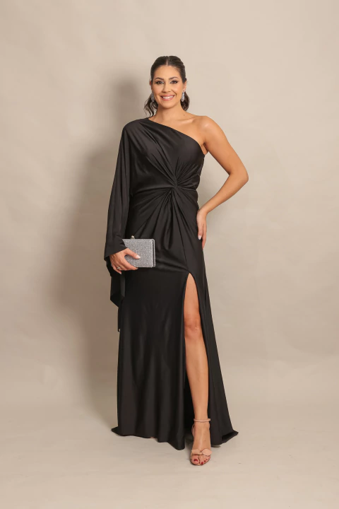 Vestido Longo um Ombro só Preto Pietra - comprar online