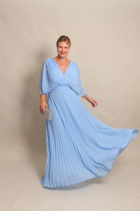 Vestido Longo Plissado Adriana Azul Serenity - comprar online