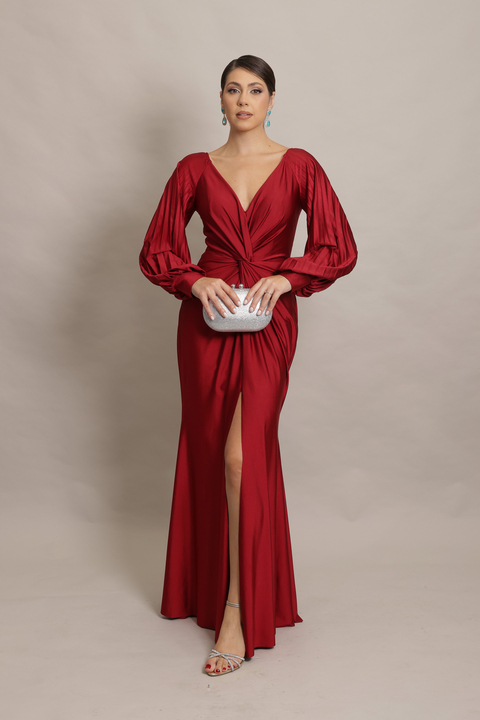 Vestido com Mangas Longas Marsala Iva - comprar online