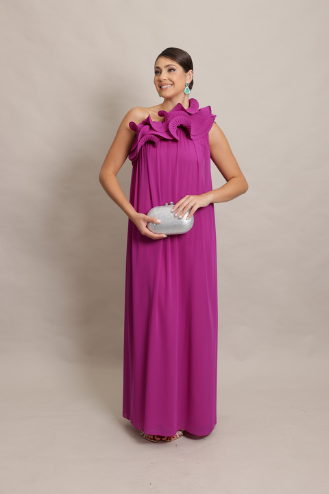 Vestido Longo Um Ombro Só Uva/Fúcsia Greta - comprar online