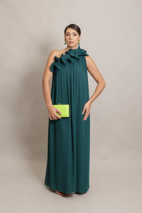 Vestido Longo Um Ombro Só Verde Esmeralda Greta - comprar online