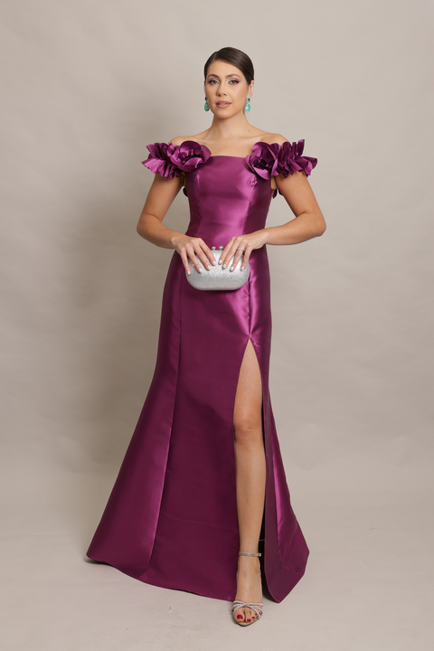 Vestido Longo em Zibeline Fúcsia Emily - comprar online