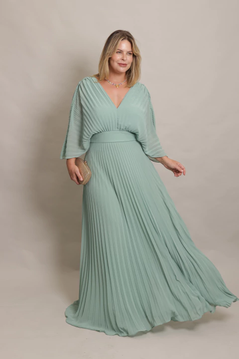Vestido Longo Plissado Adriana Verde - comprar online