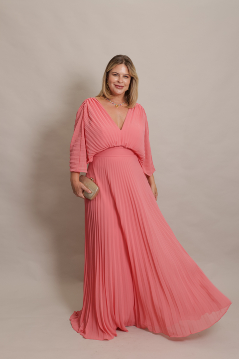 Vestido Longo Plissado Adriana Coral - comprar online
