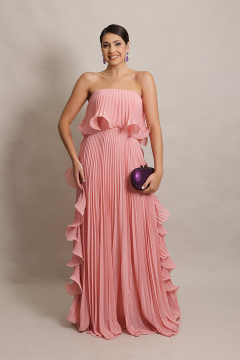 Vestido Longo Plissado Tomara que Caia Rosa Luma - comprar online
