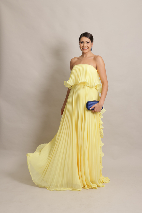 Vestido Longo Plissado Tomara que Caia Amarelo Luma - comprar online