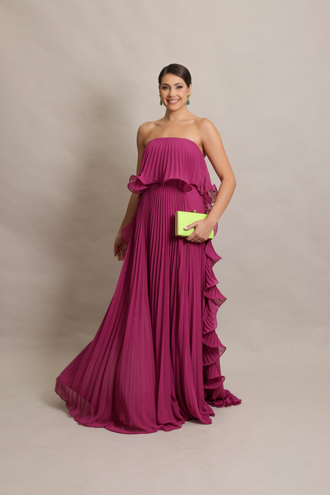 Vestido Longo Plissado Tomara que Caia Fúcsia Luma - comprar online
