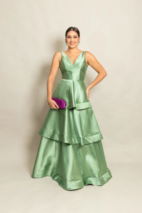 Vestido Longo em Zibeline Verde Menta Lais - comprar online