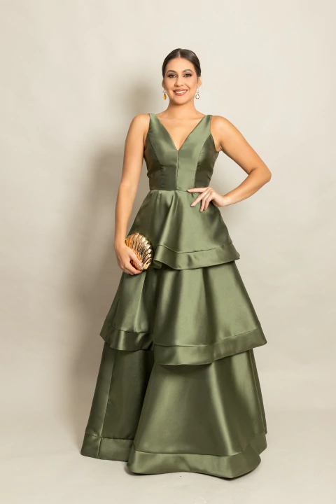 Vestido Longo em Zibeline Verde Oliva Lais - comprar online