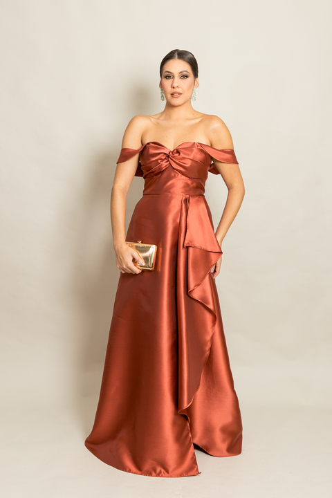 Vestido Longo em Zibeline Alana Terracota - comprar online