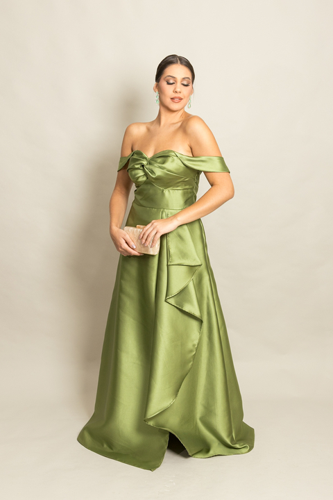 Vestido Longo em Zibeline Alana Verde Oliva - comprar online
