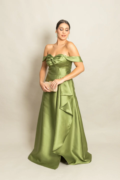 Vestido Longo em Zibeline Alana Verde Oliva - comprar online