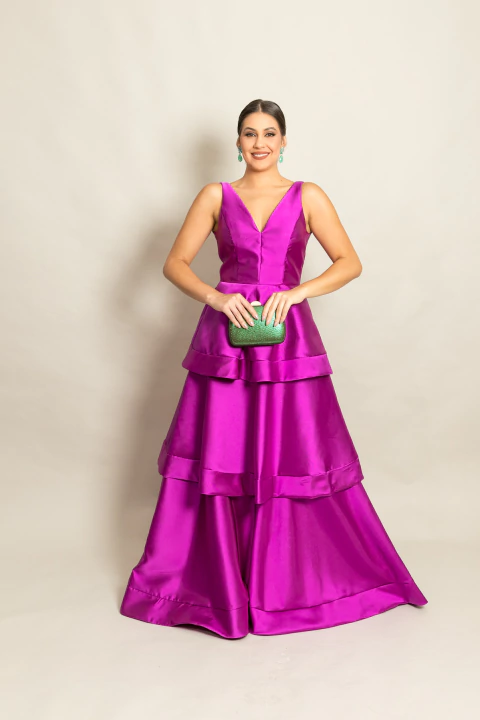 Vestido Longo em Zibeline Uva/Roxo Lais - comprar online