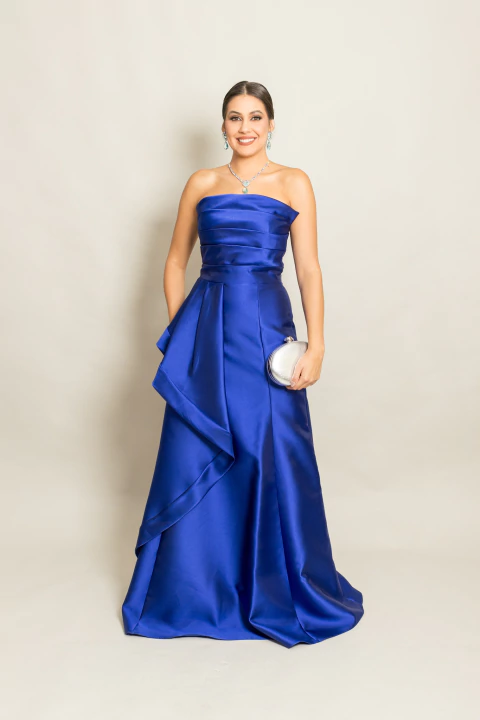 Vestido Longo em Zibeline Tomara que caia Azul Royal Nayara - comprar online