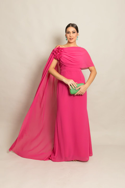 Vestido Longo com Capa Pink Íris - comprar online