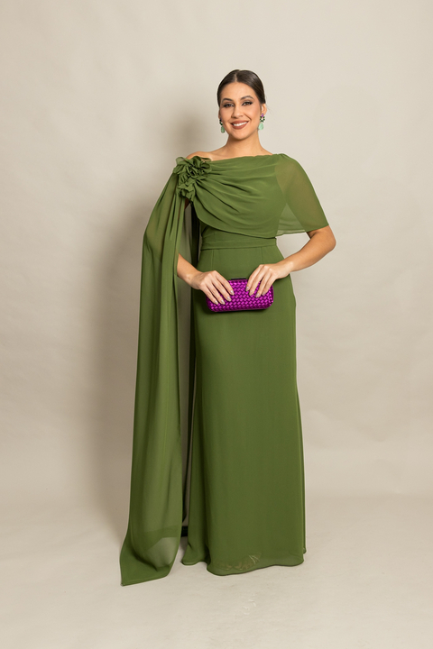 Vestido Longo com Capa Verde Íris - comprar online