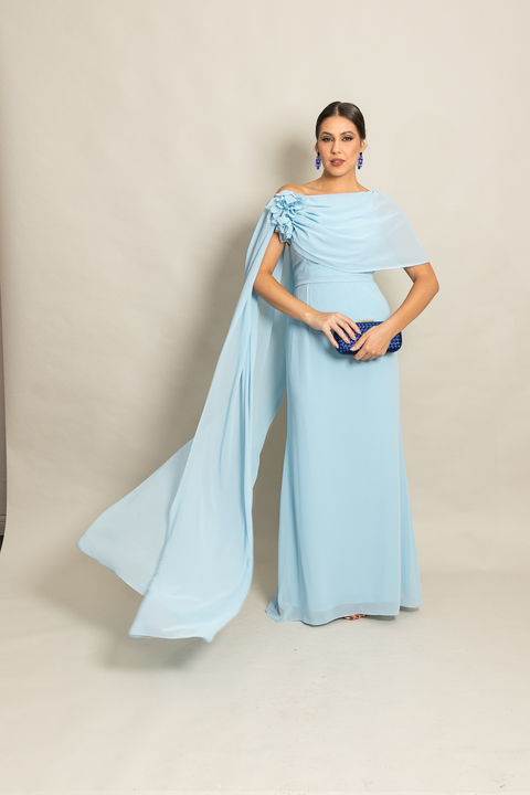 Vestido Longo com Capa Azul Serenity Íris - comprar online