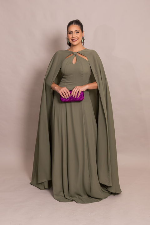 Vestido de Festa Longo com Capa Verde Oliva Talita - comprar online