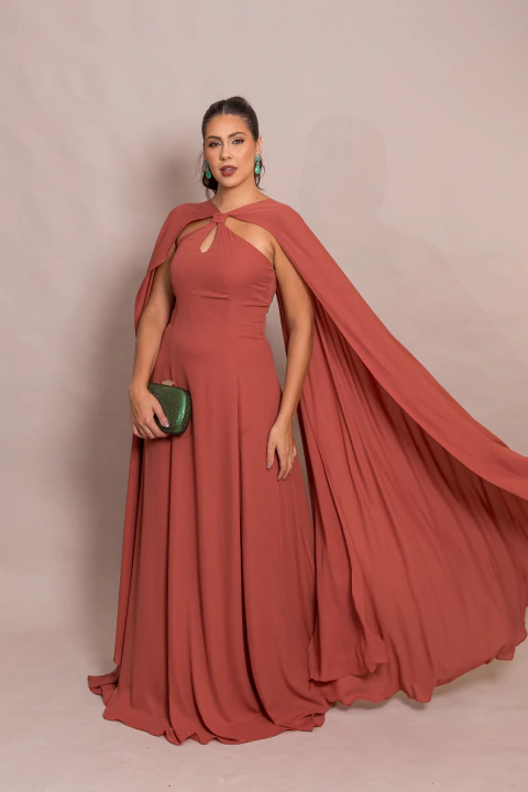 Vestido de Festa Longo com Capa Terracota Talita - comprar online