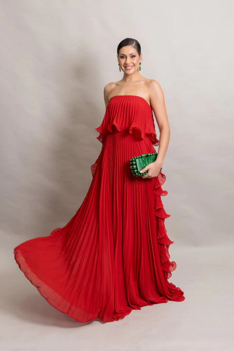 Vestido Longo Plissado Tomara que Caia Vermelho Luma - comprar online