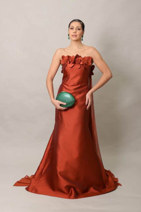 Vestido Longo em Zibeline Terracota Mafê - comprar online