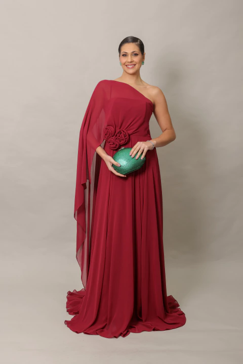 Vestido Longo um ombro só com capa Marsala Carol - comprar online