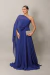 Vestido Longo um ombro só com capa Azul Marinho Carol - comprar online