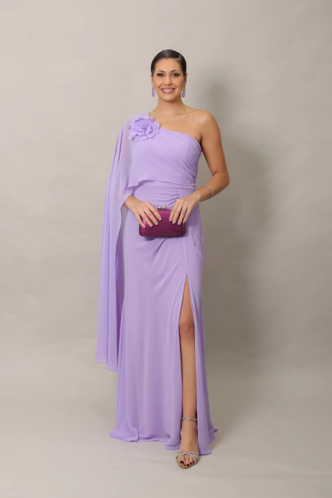 Vestido Longo Com Manga Capa Lavanda Pilar - comprar online