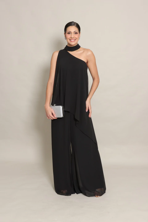 Macacão Longo Um ombro só Preto Margot - comprar online