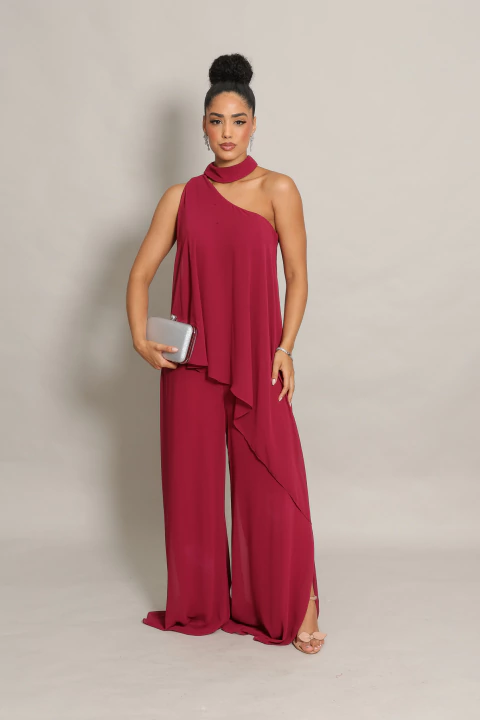 Macacão Longo Um ombro só Marsala Margot - comprar online