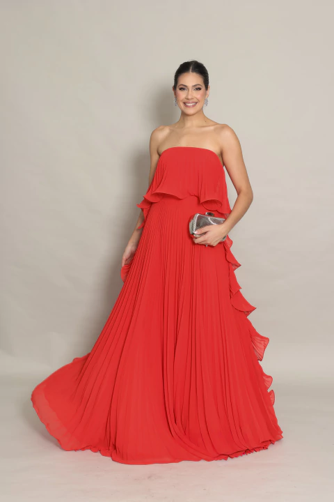 Vestido Longo Plissado Tomara que Caia Laranja Luma - comprar online