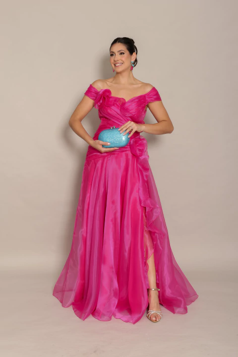 Vestido Longo em Organza Maristela Pink - comprar online